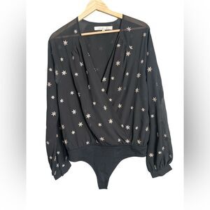 Lovers + Friends Layla bodysuit black embroidered star graphics medium night out
